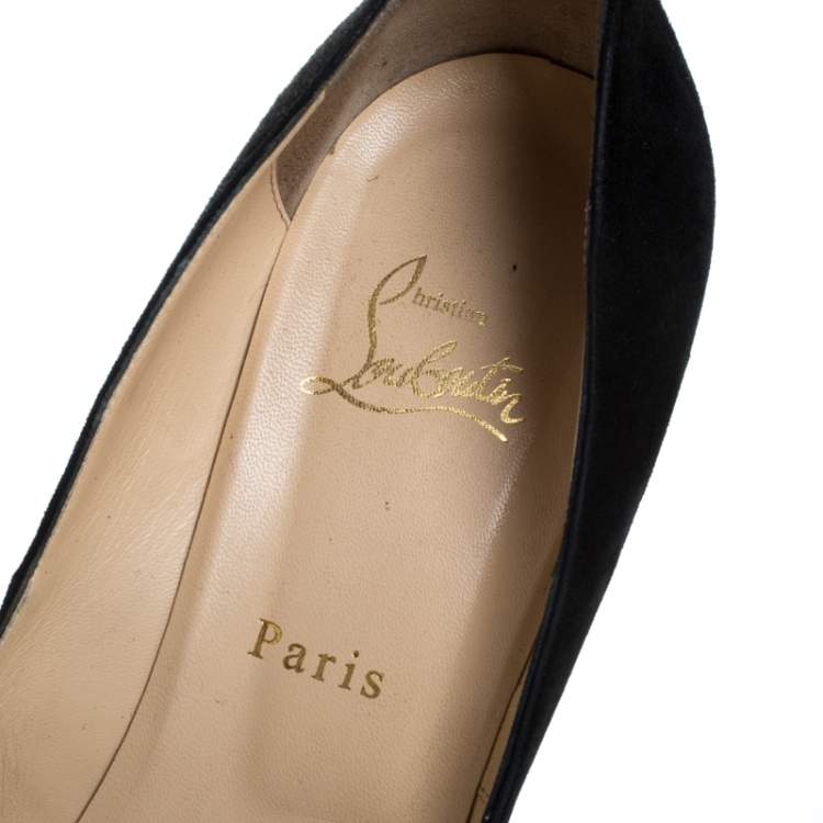 Pre Owned Christian Louboutin Black Suede Leather Peep Toe Pumps Size 41