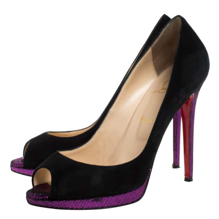 Pre Owned Christian Louboutin Black Suede Leather Peep Toe Pumps Size 41