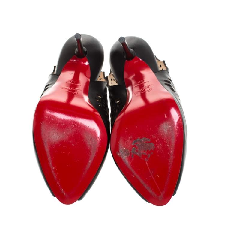 Pre Owned Christian Louboutin Black Lasercut Leather Markesling Slinback Sandals Size 40