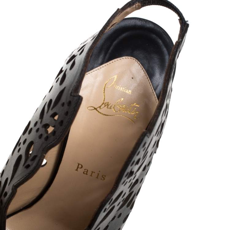 Pre Owned Christian Louboutin Black Lasercut Leather Markesling Slinback Sandals Size 40