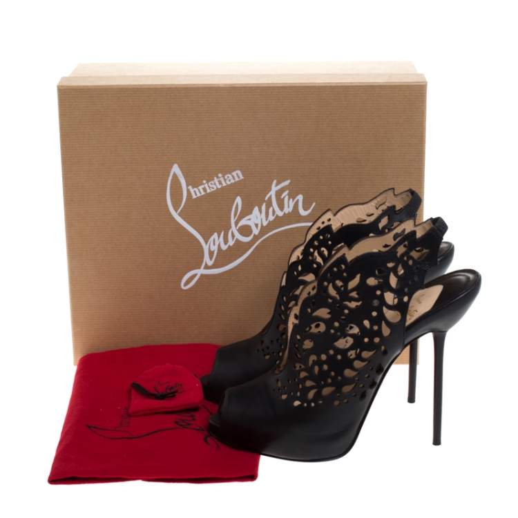 Pre Owned Christian Louboutin Black Lasercut Leather Markesling Slinback Sandals Size 40