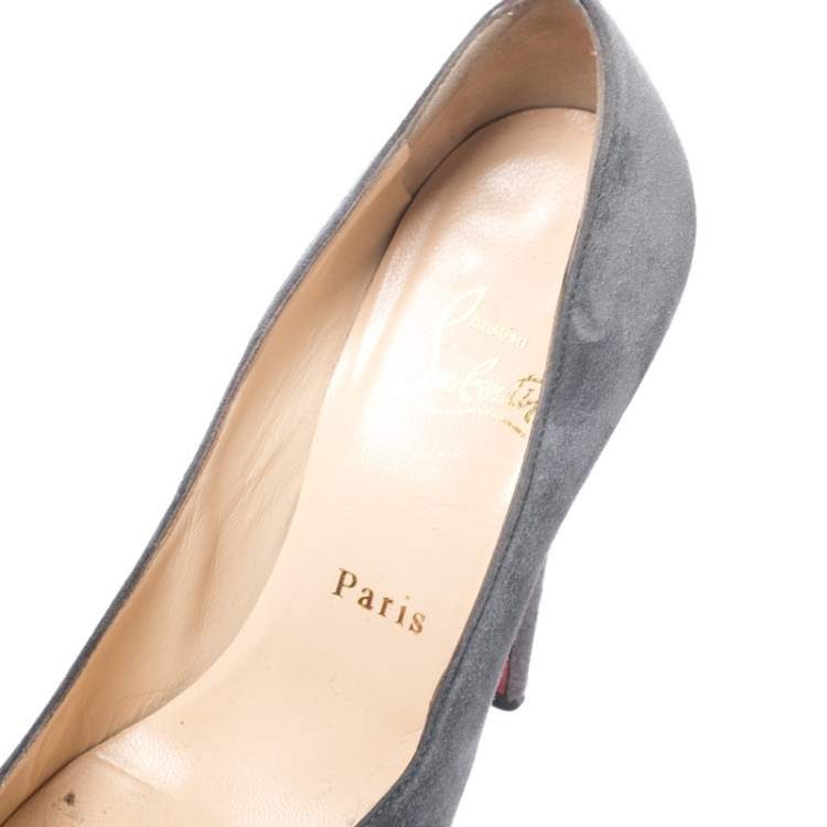 Pre Owned Christian Louboutin Grey Suede Palais Royal Peep Toe Pumps Size 37.5