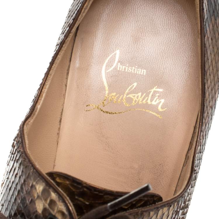Pre Owned Christian Louboutin Brown/Black Python Lace Trous Booties Size 38