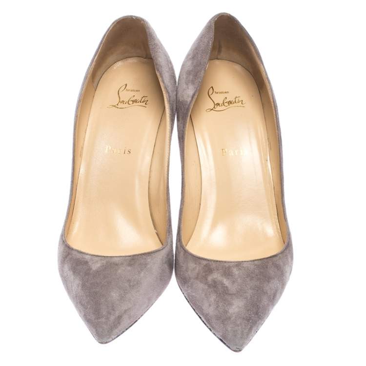 Pre Owned Christian Louboutin Grey Suede Pigalle Follies Pointed Toe Pumps Size 40.5