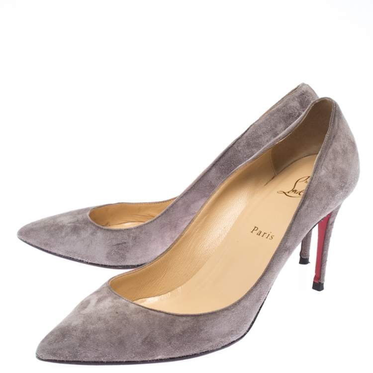 Pre Owned Christian Louboutin Grey Suede Pigalle Follies Pointed Toe Pumps Size 40.5