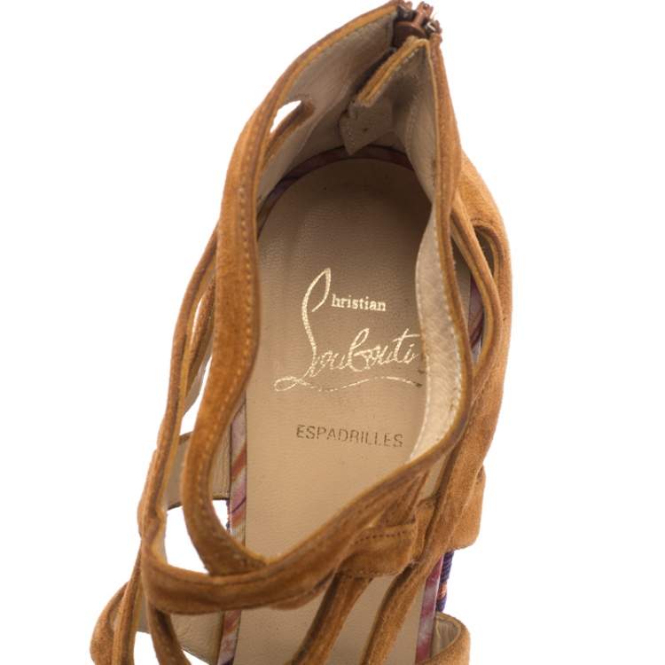 Pre Owned Christian Louboutin Brown Suede Caged Espadrille Tosca Wedge Sandals Size 39