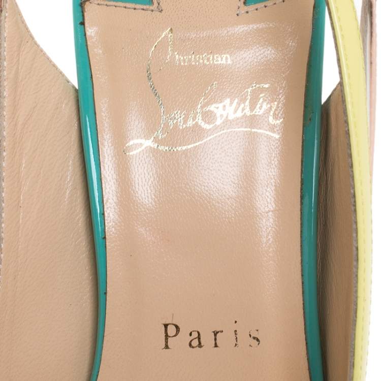 Pre Owned Christian Louboutin Tricolor PVC And Patent Leather Paulina Pointed Toe Slingback Sandals Size 38