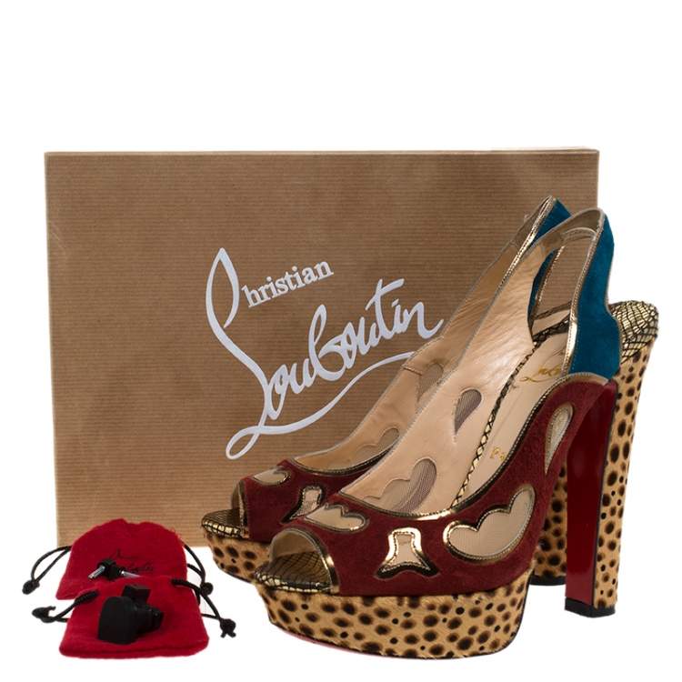 Pre Owned Christian Louboutin Suede Leather And Mesh Peep Toe Slingback Platform Sandals Size 38.5