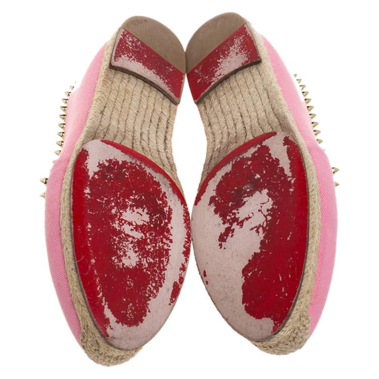 Pre Owned Christian Louboutin Pink Canvas Ares Spiked Espadrilles Flats Size 39