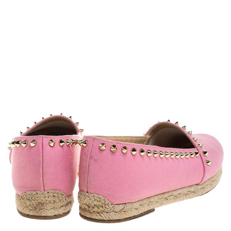 Pre Owned Christian Louboutin Pink Canvas Ares Spiked Espadrilles Flats Size 39