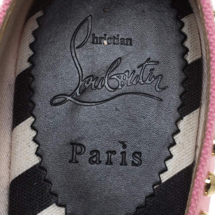 Pre Owned Christian Louboutin Pink Canvas Ares Spiked Espadrilles Flats Size 39