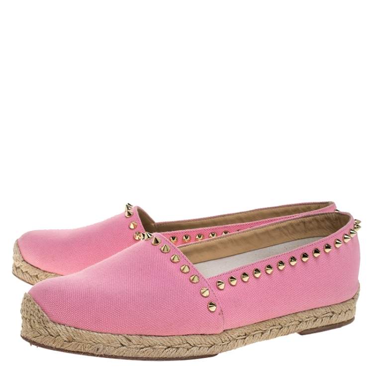 Pre Owned Christian Louboutin Pink Canvas Ares Spiked Espadrilles Flats Size 39