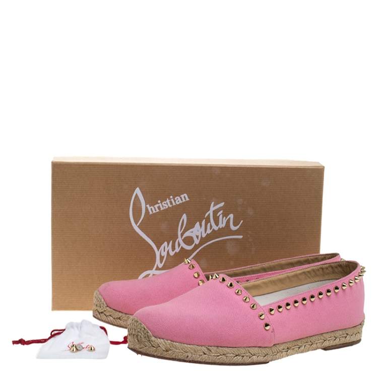 Pre Owned Christian Louboutin Pink Canvas Ares Spiked Espadrilles Flats Size 39