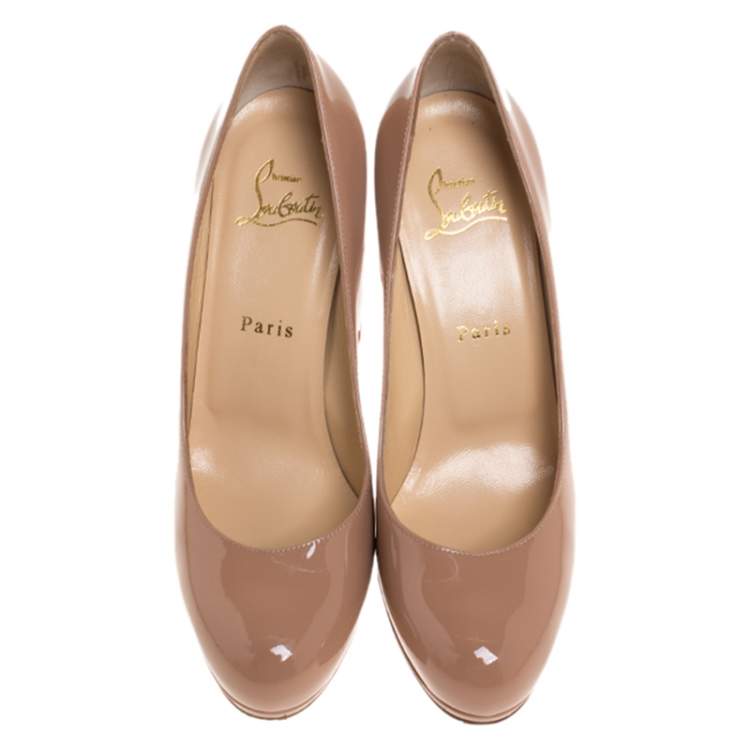 Pre Owned Christian Louboutin Nude Beige Patent Leather New Simple Pumps Size 37.5