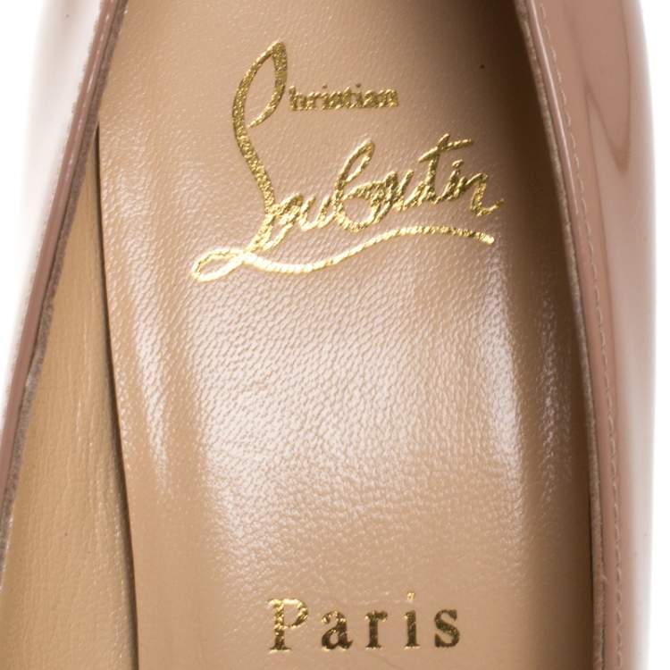 Pre Owned Christian Louboutin Nude Beige Patent Leather New Simple Pumps Size 37.5