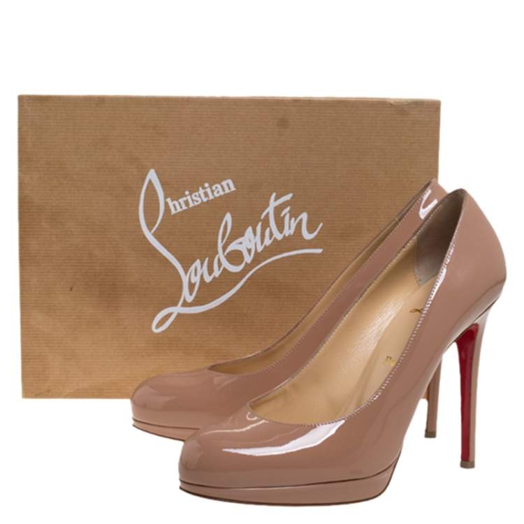 Pre Owned Christian Louboutin Nude Beige Patent Leather New Simple Pumps Size 37.5