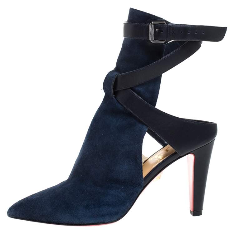 Christian Louboutin Outlet: moccasin in suede with spikes heel - Blue