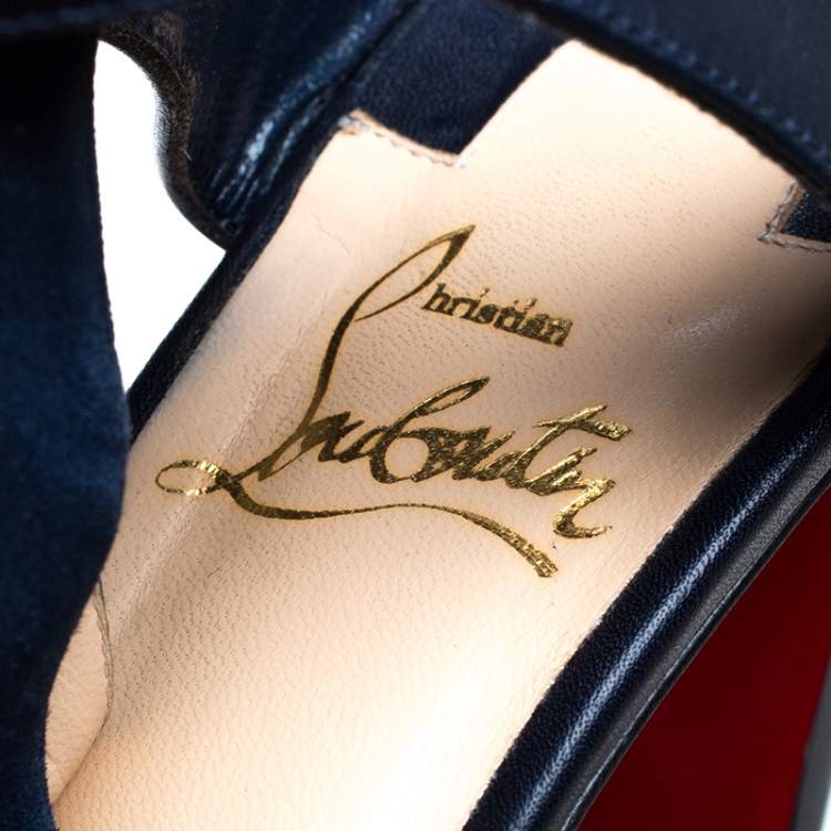 Pre Owned Christian Louboutin Blue Suede And Leather Ankle Boots Size 37.5