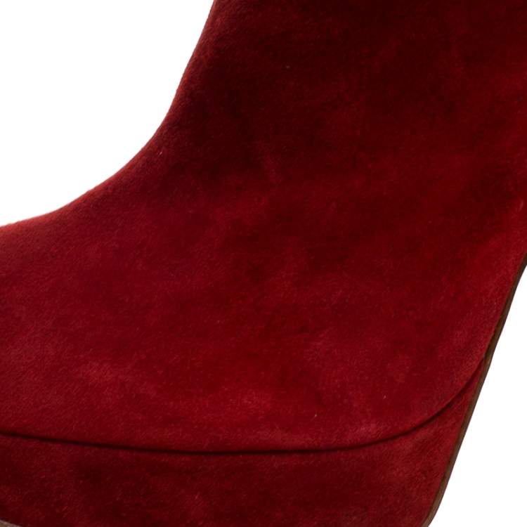 Pre Owned Christian Louboutin Red Suede Studded Heel Taclou Ankle Boots Size 37