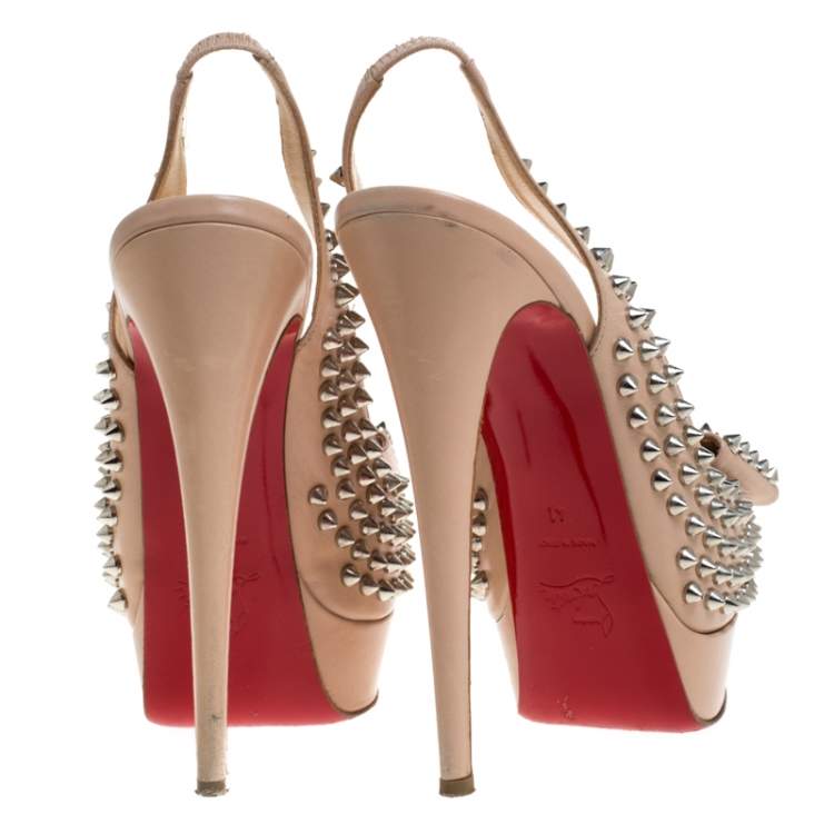 Pre Owned Christian Louboutin Beige Spike Leather Clou Noeud Platform Slingback Sandals Size 41