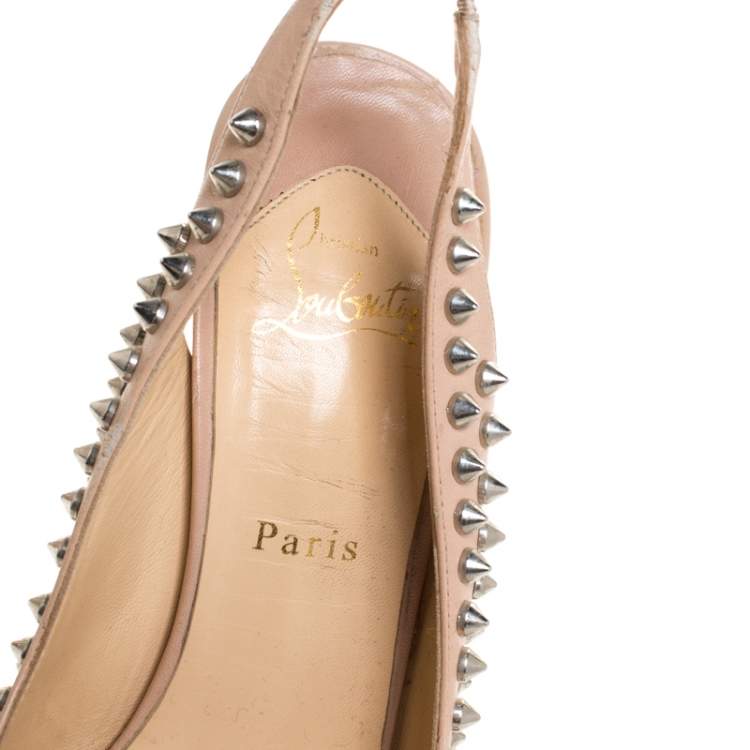 Pre Owned Christian Louboutin Beige Spike Leather Clou Noeud Platform Slingback Sandals Size 41