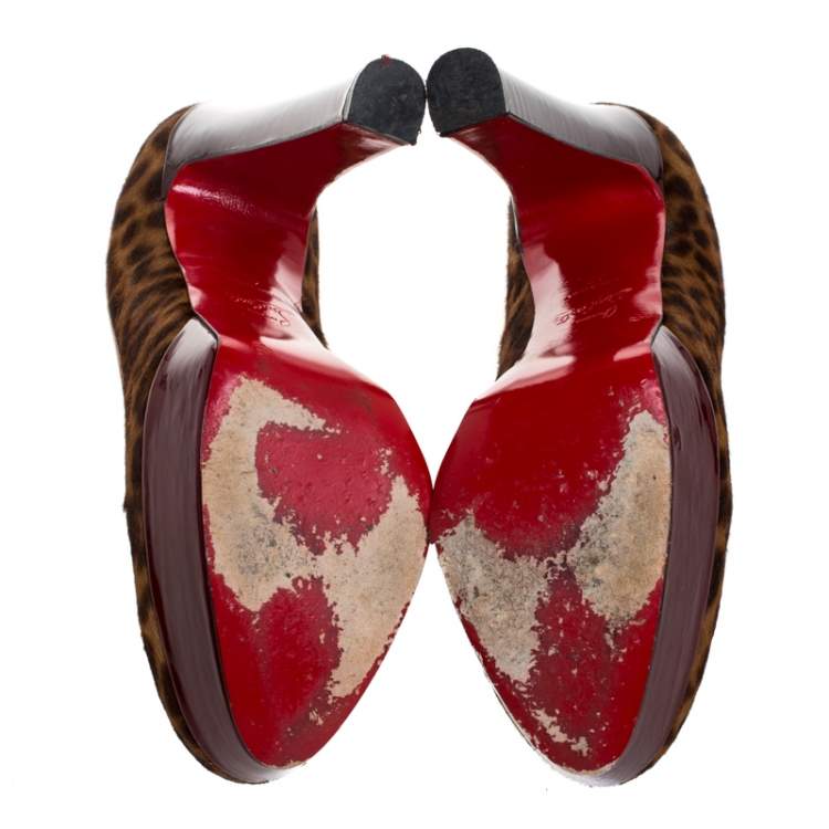Pre Owned Christian Louboutin Brown Leopard Print Pony Hair And Suede Leather Trotitella Platform Loafer Pumps Size 40 
