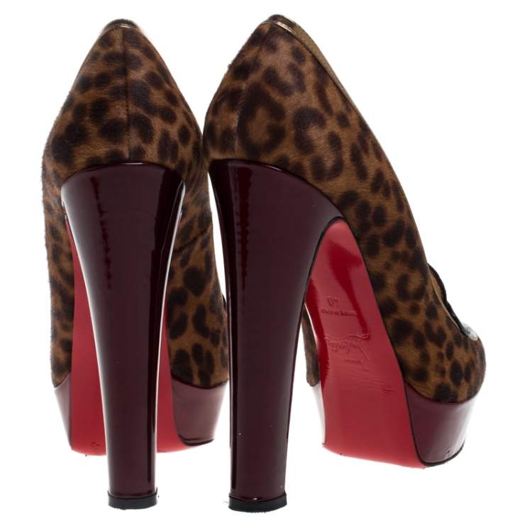 Pre Owned Christian Louboutin Brown Leopard Print Pony Hair And Suede Leather Trotitella Platform Loafer Pumps Size 40 