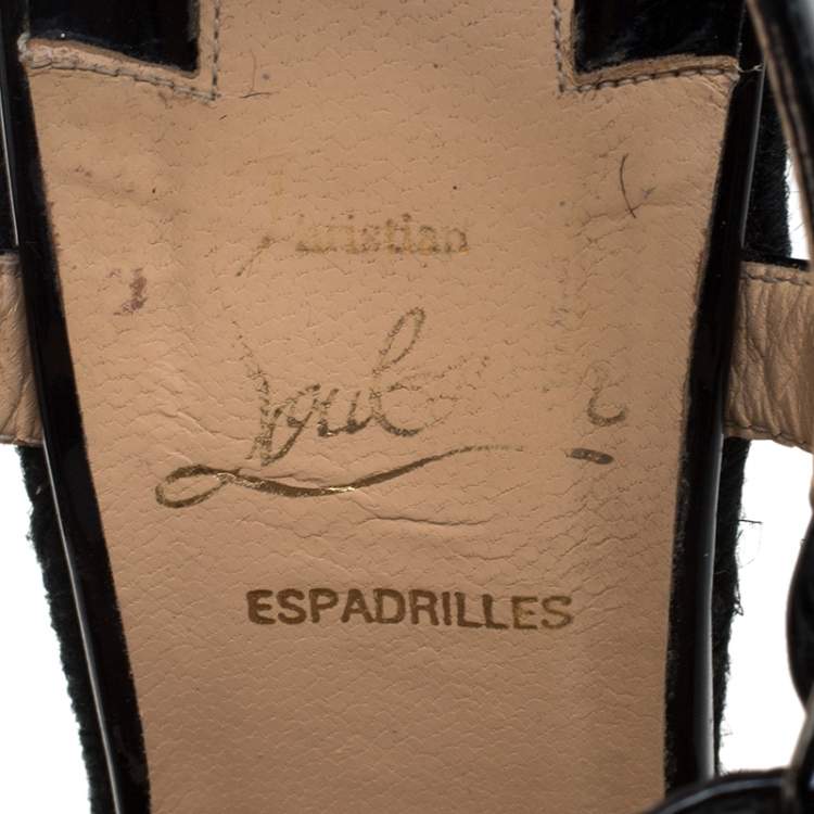 Pre Owned Christian Louboutin Black Patent Leather Zero Problem Espadrille Wedge Sandals Size 38