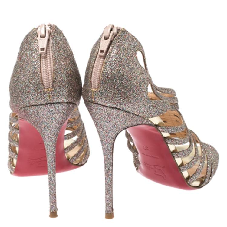 Pre Owned Christian Louboutin Gold Glitter Mul Tibrida Strappy Sandals Size 37