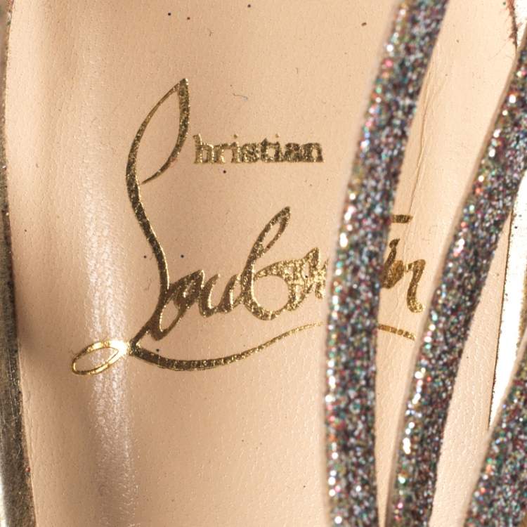 Pre Owned Christian Louboutin Gold Glitter Mul Tibrida Strappy Sandals Size 37