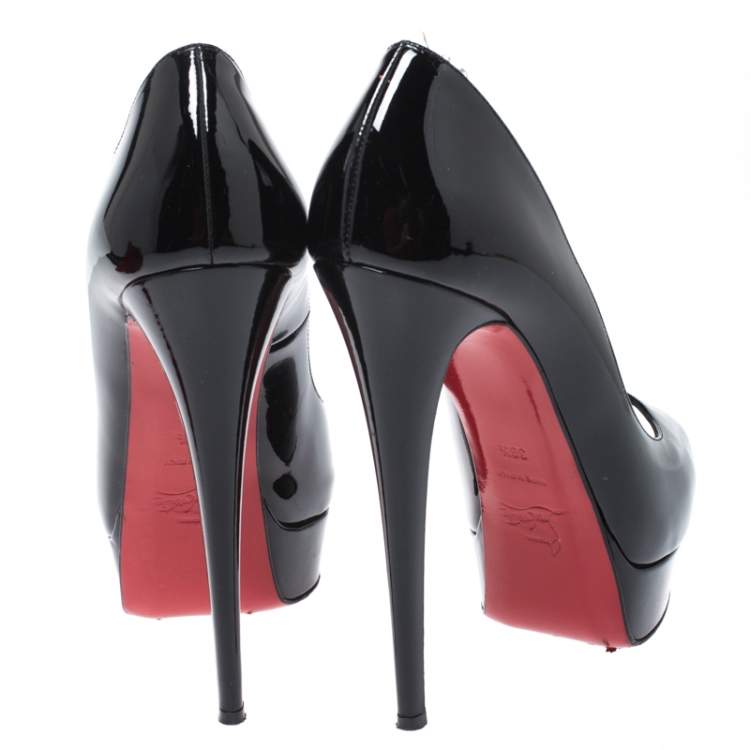 Pre Owned Christian Louboutin Black Patent Leather Lady Peep Pumps Size 39.5
