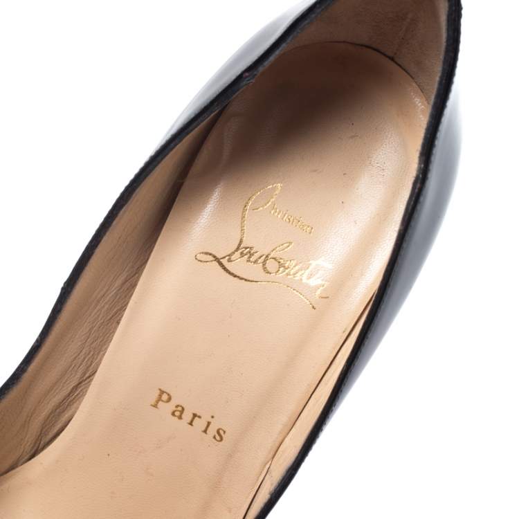 Pre Owned Christian Louboutin Black Patent Leather Lady Peep Pumps Size 39.5
