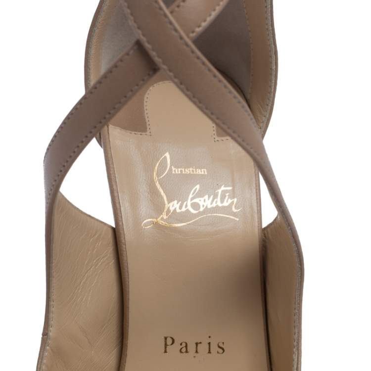 Pre Owned Christian Louboutin Beige Leather Marlenalta Platform Ankle Strap Sandals Size 37.5