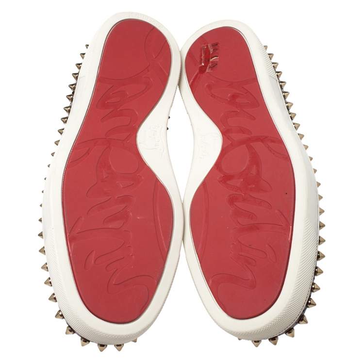 Pre Owned Christian Louboutin Bronze Leopard Print Python Spike Slip On Sneakers Size 37.5