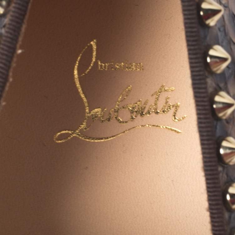Pre Owned Christian Louboutin Bronze Leopard Print Python Spike Slip On Sneakers Size 37.5