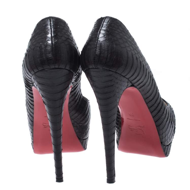 Pre Owned Christian Louboutin Black Python Altadama Peep Toe Platform Pumps Size 39