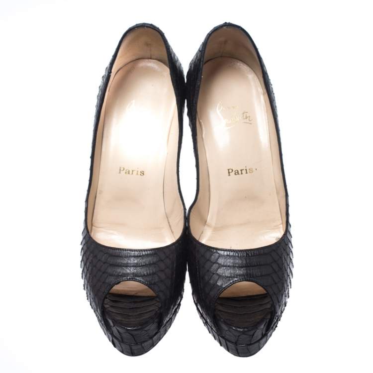 Pre Owned Christian Louboutin Black Python Altadama Peep Toe Platform Pumps Size 39