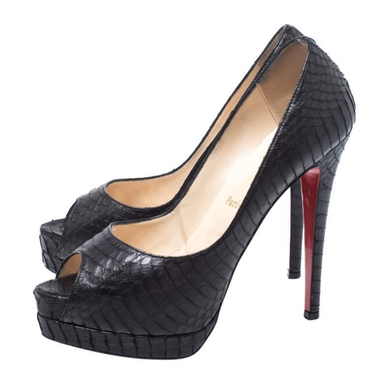Pre Owned Christian Louboutin Black Python Altadama Peep Toe Platform Pumps Size 39