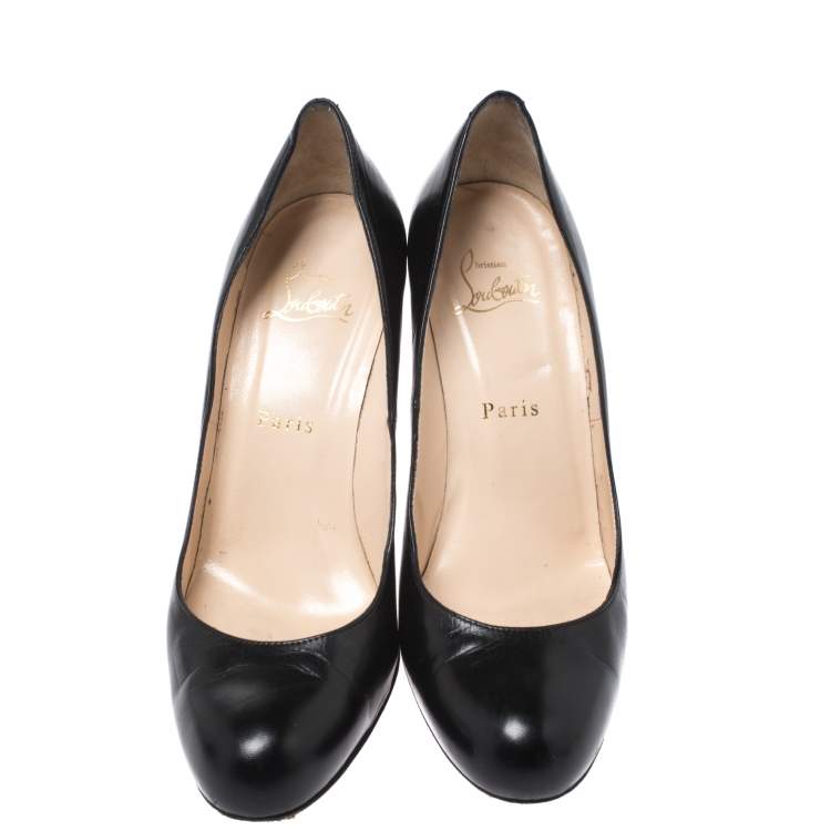 Pre Owned Christian Louboutin Black Leather Simple Pumps Size 38