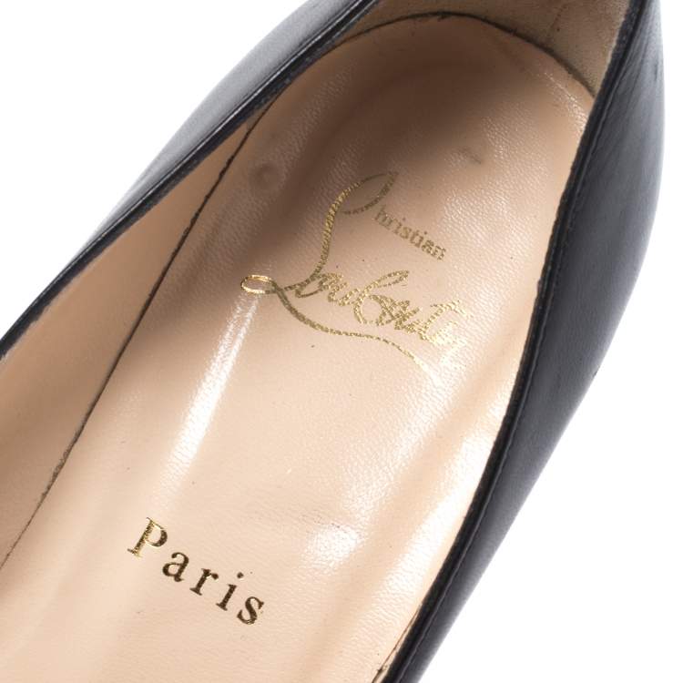 Pre Owned Christian Louboutin Black Leather Simple Pumps Size 38