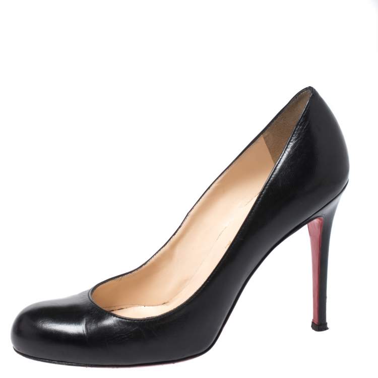 Pre Owned Christian Louboutin Black Leather Simple Pumps Size 38