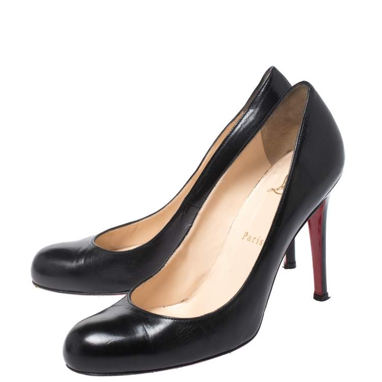 Pre Owned Christian Louboutin Black Leather Simple Pumps Size 38