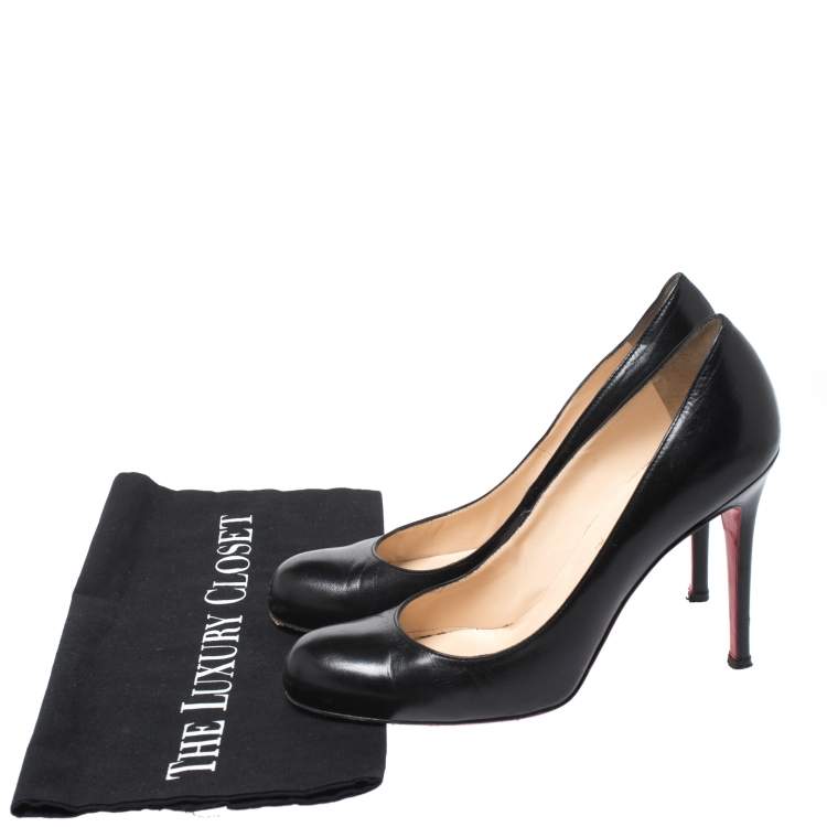 Pre Owned Christian Louboutin Black Leather Simple Pumps Size 38