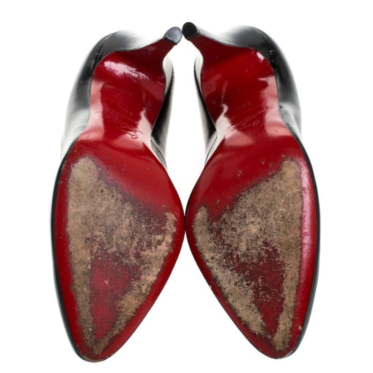 Pre Owned Christian Louboutin Black Leather Simple Pumps Size 38.5