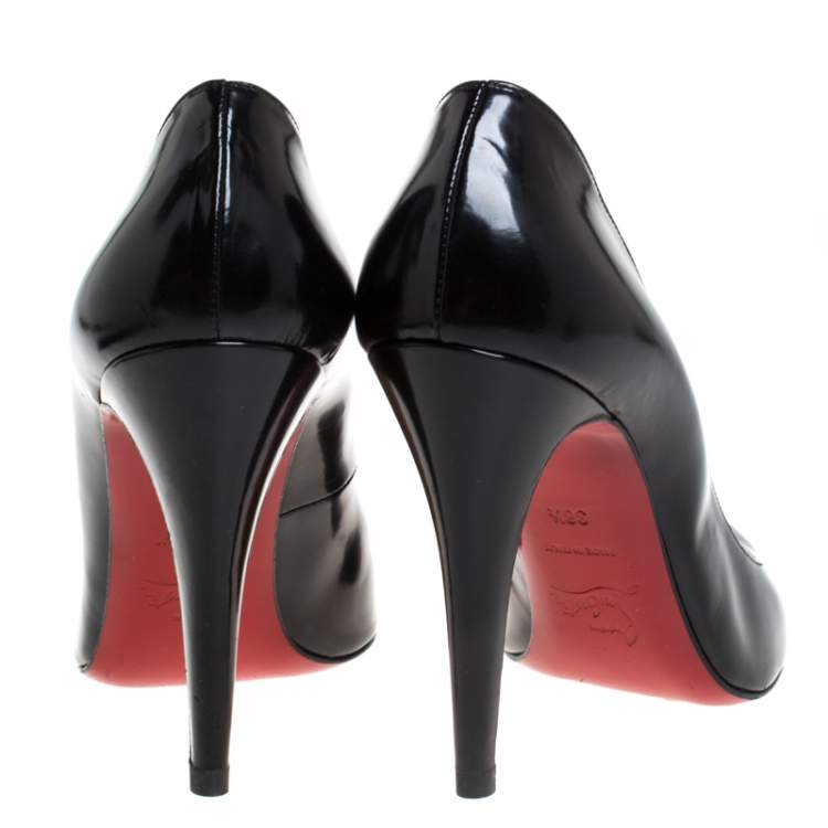 Pre Owned Christian Louboutin Black Leather Simple Pumps Size 38.5