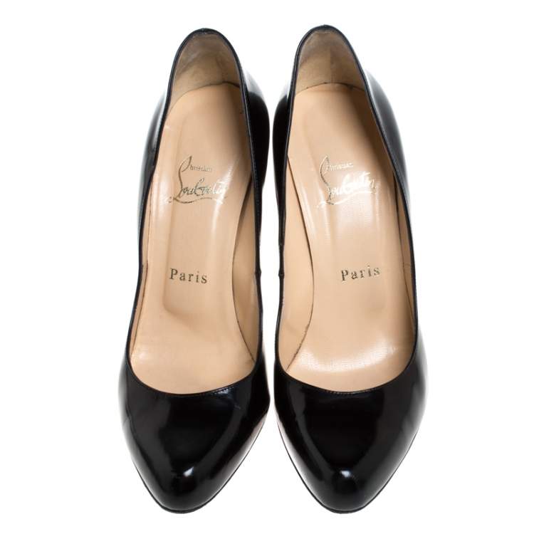 Pre Owned Christian Louboutin Black Leather Simple Pumps Size 38.5