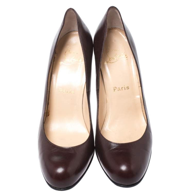 Pre Owned Christian Louboutin Brown Leather Simple Pumps Size 38.5