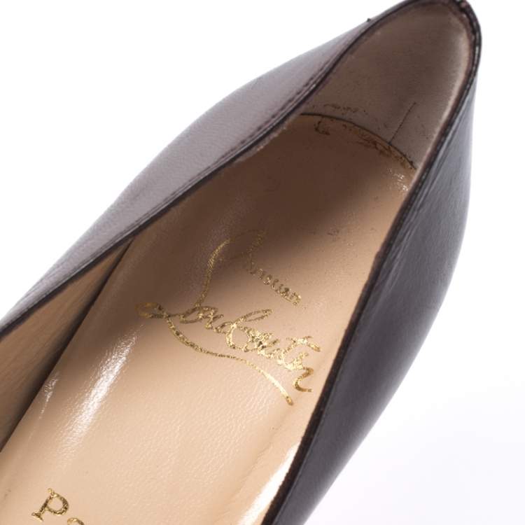 Pre Owned Christian Louboutin Brown Leather Simple Pumps Size 38.5