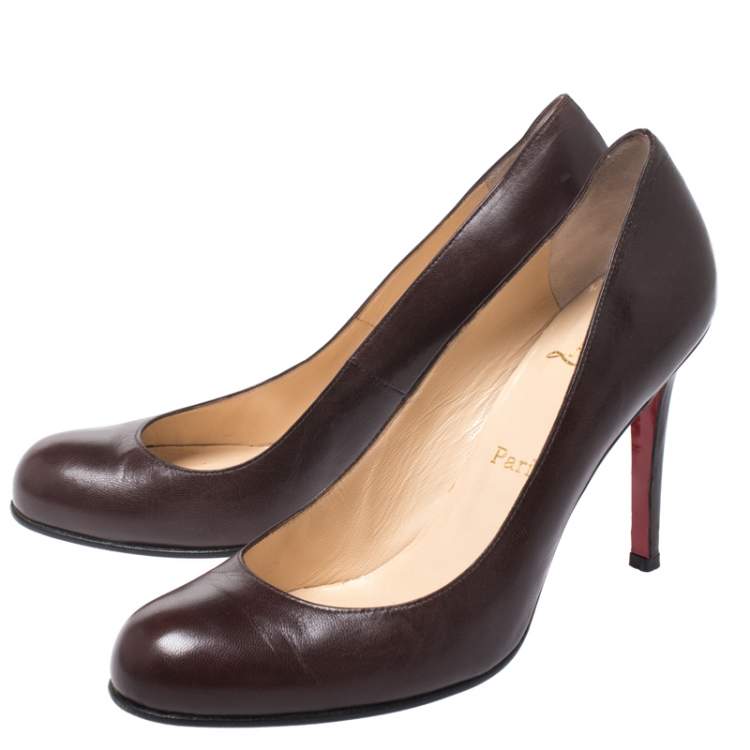Pre Owned Christian Louboutin Brown Leather Simple Pumps Size 38.5