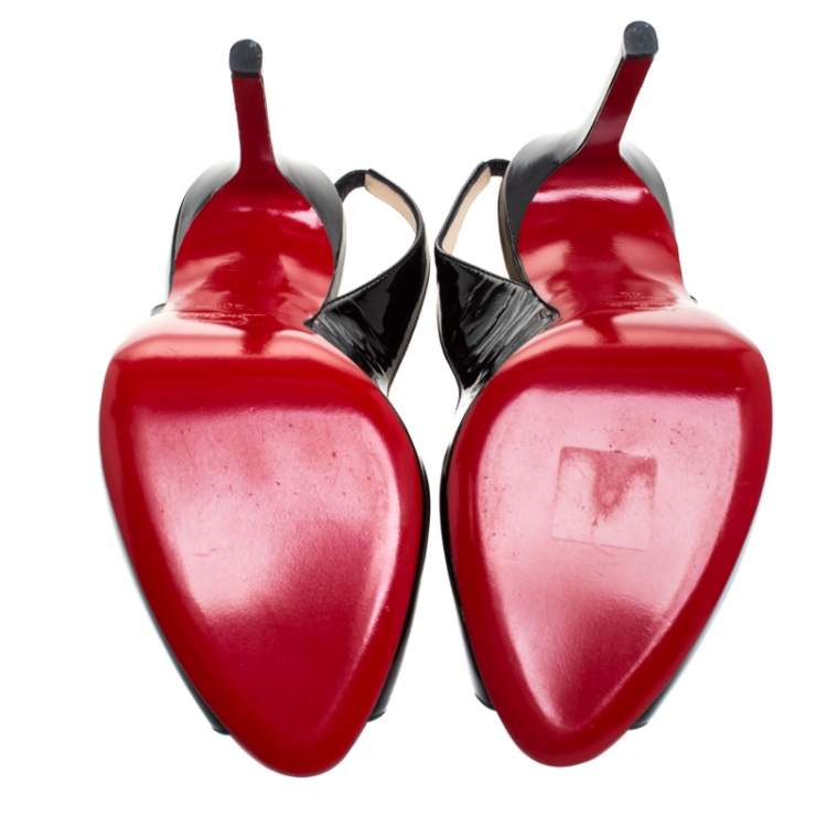 Pre Owned Christian Louboutin Black Patent Leather Flo Peep Toe Slingback Sandals Size 40